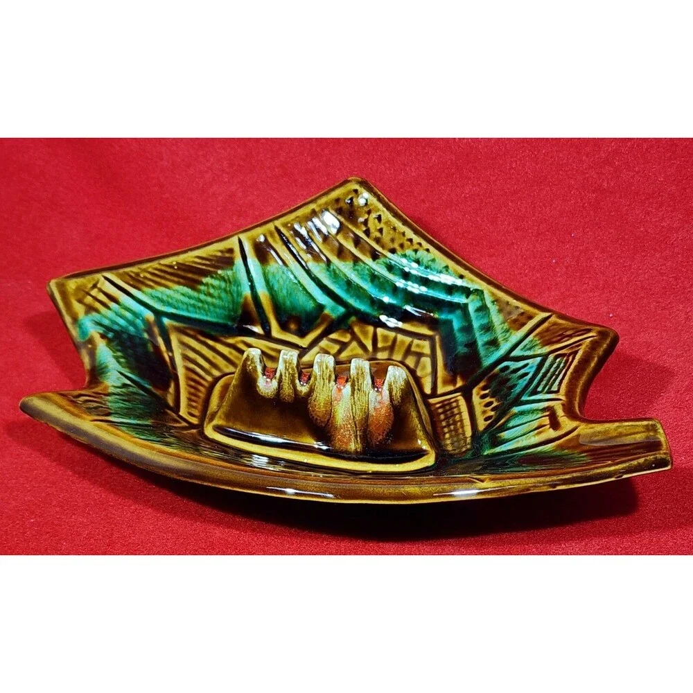 Vtg California Pottery Mid Century Tobacianna Autumn Leaf Tones Brow